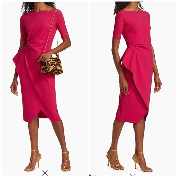 CHIARA BONI LA PETITE ROBE Mimmaly Side-Knot Sheath Faux Wrap Dress FUSCHIA $695 - Picture 2 of 12